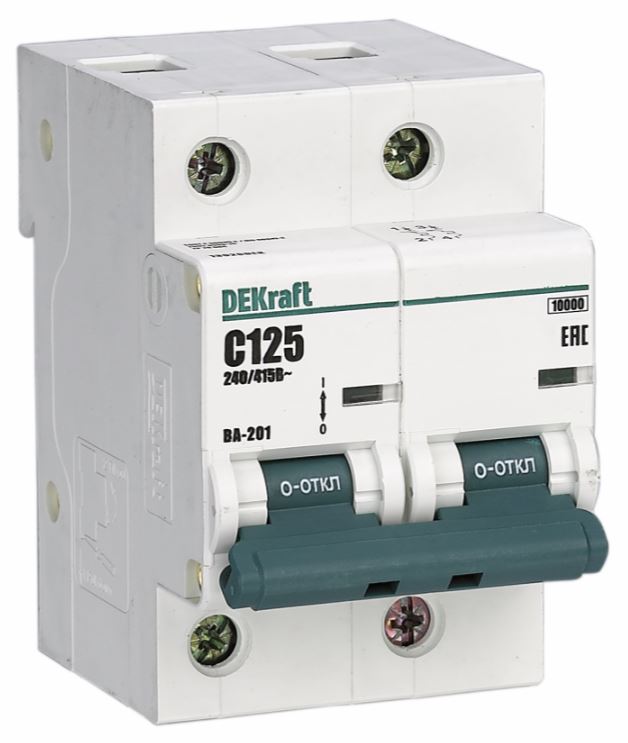 

Автоматический выключатель DEKraft 13030DEK 2Р 125А х-ка D ВА-201 10кА, 13030DEK