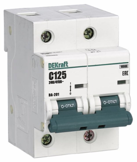 Изображение товара Автоматический выключатель DEKraft 13030DEK серии ВА-201 125 А IP20 с характеристикой срабатывания 