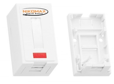 

Корпус NikoMax NMC-MB1P-ST-WT настенной розетки, 1 порт, под модули-вставки типа KeyStone, со шторкой, белый, NMC-MB1P-ST-WT