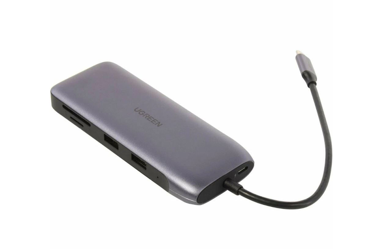

Конвертер UGREEN 70301 USB-C to HDMI+DP+VGA+2xUSB3.0+RJ45(Gigabit)+SD/TF+USB-C PD (5G&4K 60Hz), серый, 70301