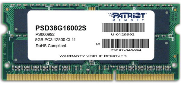 фото Модуль памяти SODIMM DDR3 8GB Patriot Memory PSD38G16002S в Екатеринбурге