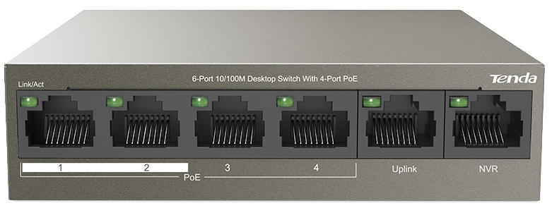 

Коммутатор неуправляемый Tenda TEF1106P-4-63W 4x10/100 PoE+(PoE бюджет 63W), 2x10/100, TEF1106P-4-63W