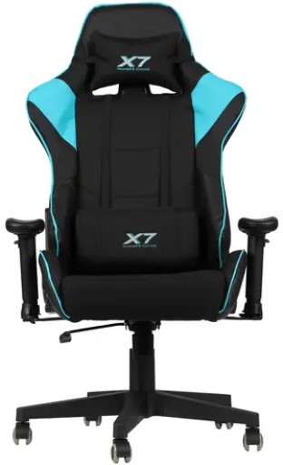 

Кресло A4Tech X7 GG-1100 игровое, крестовина пластик, текстиль/эко.кожа, цвет: черный/голубой, X7 GG-1100
