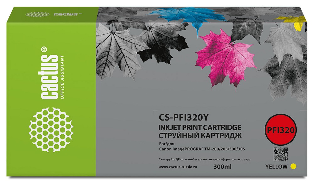 

Картридж Cactus CS-PFI320Y желтый (300мл) для Canon imagePROGRAF TM-200/TM-200 MFP L24ei/TM, CS-PFI320Y