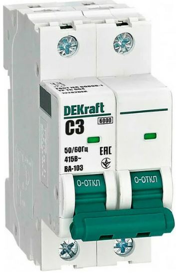 

Автоматический выключатель DEKraft 12282DEK 2Р 3А х-ка C ВА-103 6кА, 12282DEK