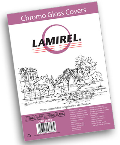Обложка Fellowes LA-78692 Lamirel Chromolux A4, картонные, глянцевые, черный, 230г/м, 100шт
