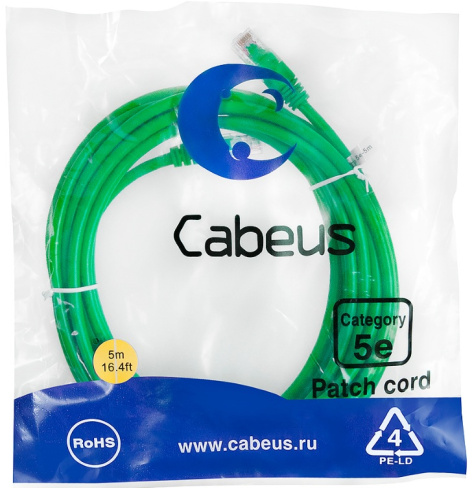фото Кабель патч-корд U/UTP 5e кат. 5м Cabeus PC-UTP-RJ45-Cat.5e-5m-GN в Санкт-Петербургe