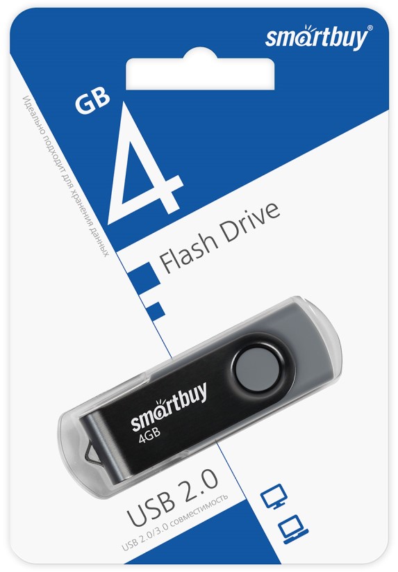 

Накопитель USB 2.0 4GB SmartBuy SB004GB2TWK Twist чёрный, SB004GB2TWK
