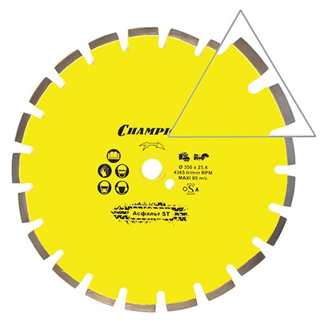 

Диск алмазный CHAMPION ST 350/25,4/10 Asphafight асфальт (асф. по бетону,свежий бетон,мягкие блоки) C1606, ST 350/25,4/10 Asphafight