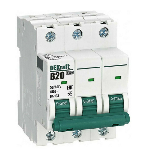 Изображение товара Автоматический выключатель DEKraft 12242DEK 3 Pol, IP20, 20 А, B, 6 кА