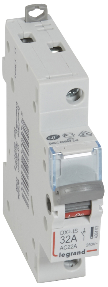 

Выключатель-разъединитель Legrand 406403 DX³-IS - 1П, 250 В~, 32 А, 1 модуль, 406403