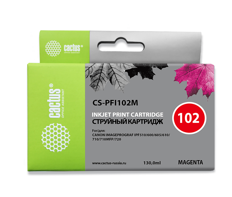 

Картридж Cactus CS-PFI102M пурпурный (130мл) для Canon IP iPF500/iPF600/iPF700/MFP M40, CS-PFI102M