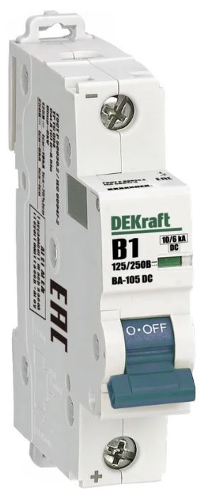 

Автоматический выключатель DEKraft 13355DEK ВА-105 1P B кривая 16A 250В DC, 13355DEK