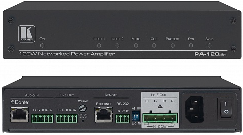

Усилитель Kramer PA-120Net 13-80527030 мощности интерфейса Dante 120 Вт 70/100В; 2х60 Вт 4/8 Ом с микшером и дистанционным управлением, PA-120Net