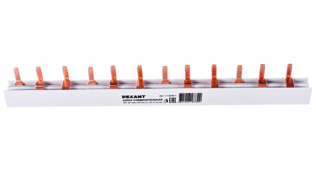 

Шина Rexant 11-2244-1 соединительная типа PIN 12 штырей 3Р 63 А 22 см, 11-2244-1