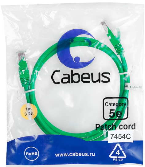 фото Кабель патч-корд U/UTP 5e кат. 1м Cabeus PC-UTP-RJ45-Cat.5e-1m-GN в Воронеже