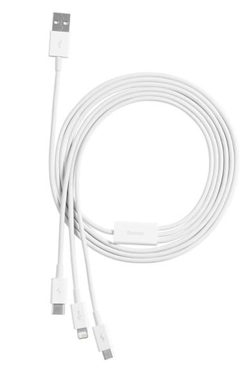 

Кабель Baseus Superior Series P10320105221-00 USB to M+L+C 3.5A 1m Stellar White, Superior Series