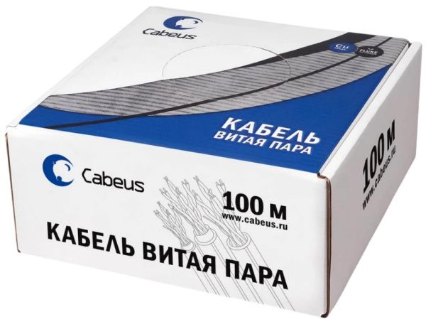 фото Кабель витая пара U/UTP 5 кат. 2 пары Cabeus UTP-2P-Cat.5e-SOLID-GY-100 в Санкт-Петербургe