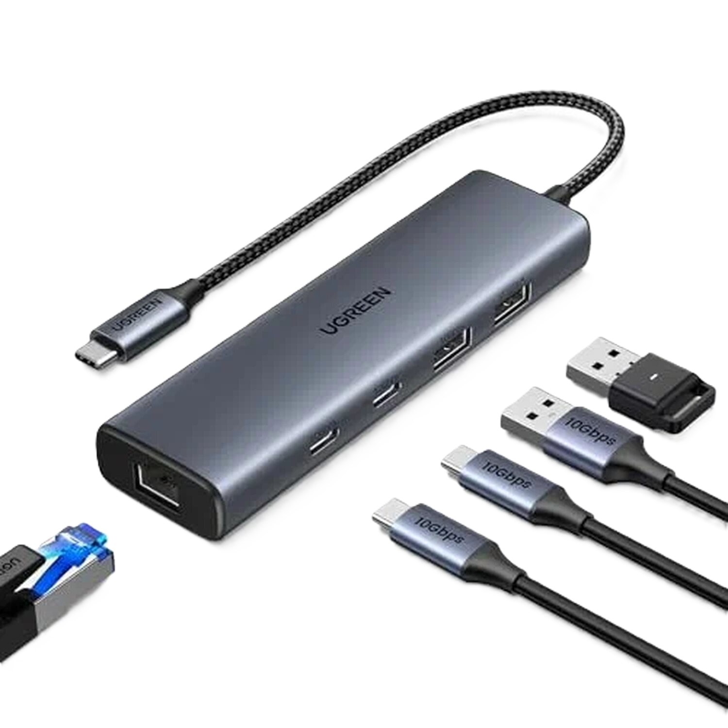 

Концентратор UGREEN CM512 USB 3.2 C to USB-A 3.2+USB-A 2.0+2* USB-C 3.2 Converter + Gigabit with USB-C Power Port, цвет: серый, CM512