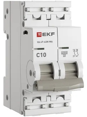 

Автоматический выключатель EKF M63MA6210C ВА 47-63N MA 2P 10А (C) 6кА без тепл. расцепит. PROXIMA, M63MA6210C