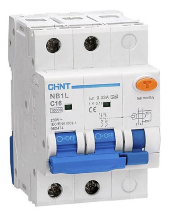 

Автомат дифференциальный CHINT 205009 NB1L 2P C10 30мА тип A 10кА (54mm) (R), 205009