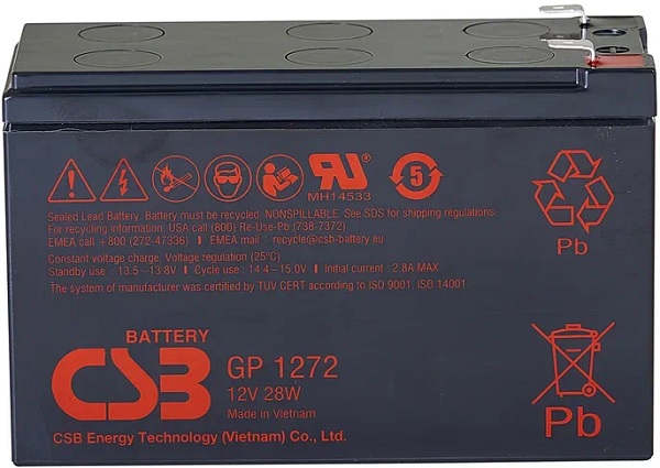 

Аккумулятор CSB GP1272 (12V28W) CSB 28Ач, GP1272 (12V28W) CSB