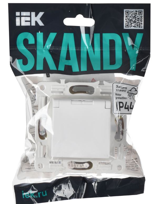 

Розетка с заземлением с крышкой IEK SK-R16-16-44-K01 SKANDY с защитными шторками 16А IP44 SK-R11W Арктический белый, SK-R16-16-44-K01