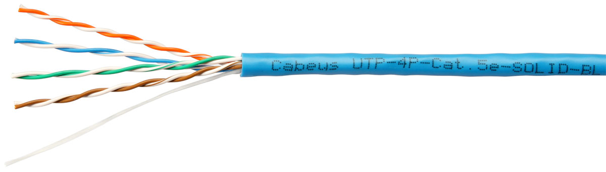 

Кабель витая пара U/UTP 5e кат. 4 пары Cabeus UTP-4P-Cat.5e-SOLID-BL 24AWG(0.51 мм), медь, одножильный (solid), внутренний, PVC, нг(A)-LS, синий, уп/3, UTP-4P-Cat.5e-SOLID-BL