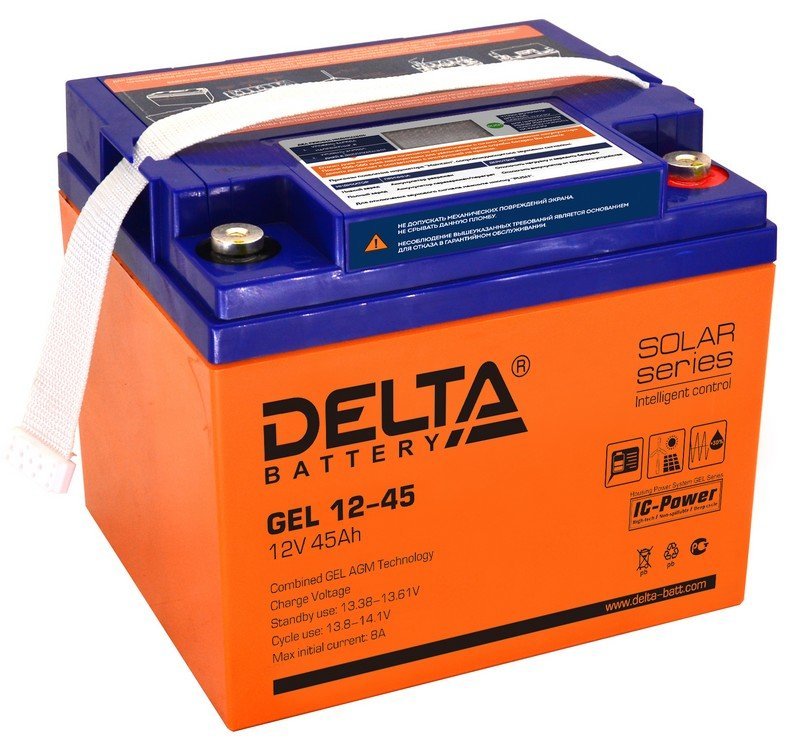 

Аккумулятор Delta GEL 12-45 12В, 45Ач, 196х166х173, GEL 12-45