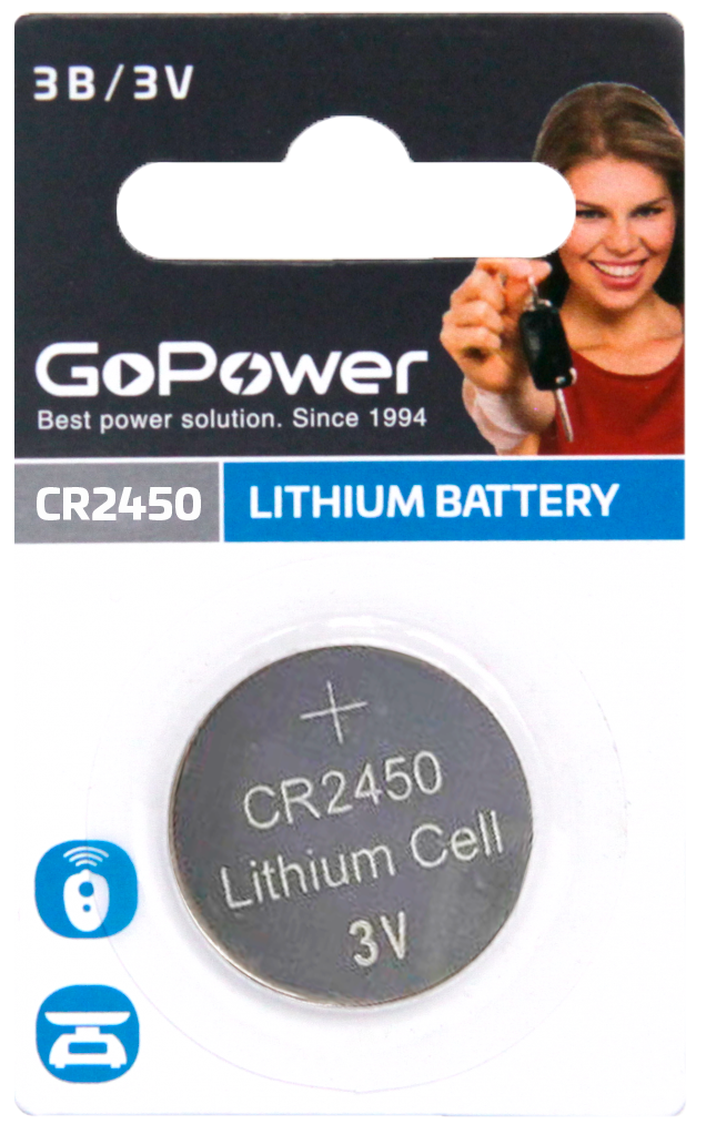 

Батарейка GoPower CR2450 00-00023125 BL1 Lithium 3V (1/40/2000), CR2450