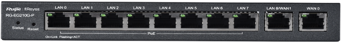 

Маршрутизатор RUIJIE NETWORKS RG-EG210G-P 10-Port Gigabit Cloud Managed Gataway, support up to 8 POE/POE+ ports with 70W POE Power budget, up to 4 WAN, RG-EG210G-P