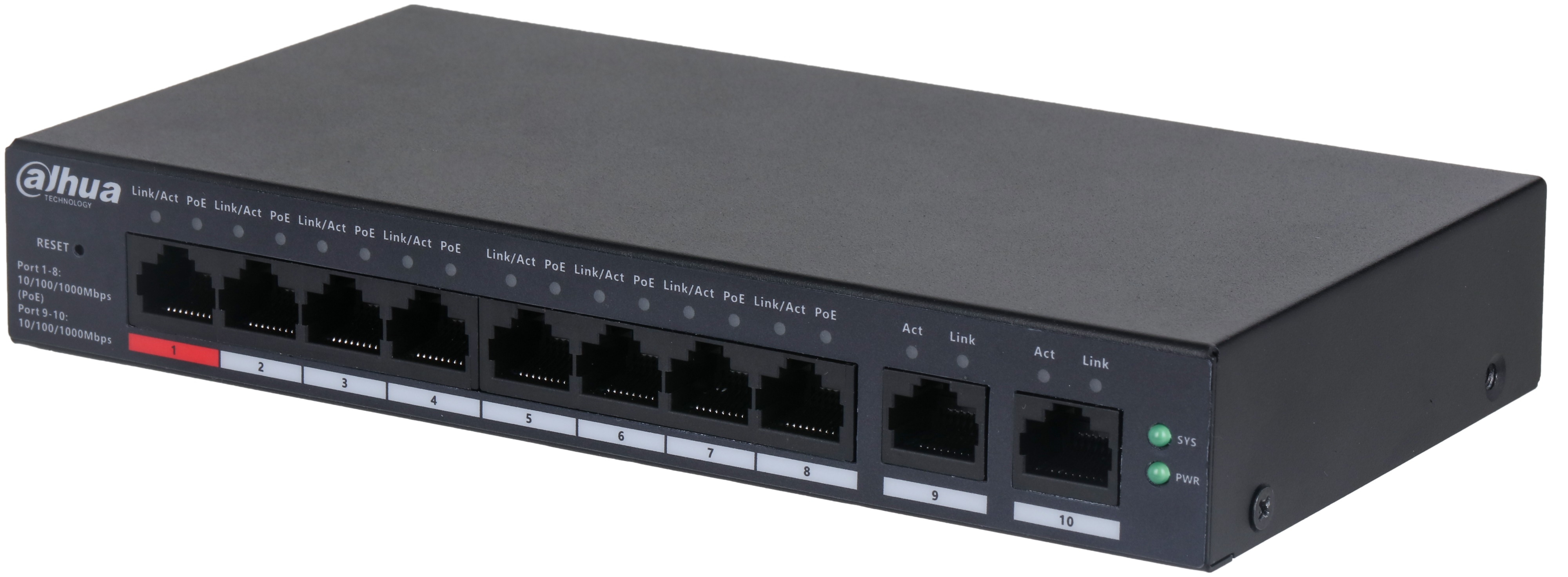 

Коммутатор Dahua DH-CS4010-8GT-110 8-портовый гигабитный PoE с функцией облачного управления, DH-CS4010-8GT-110