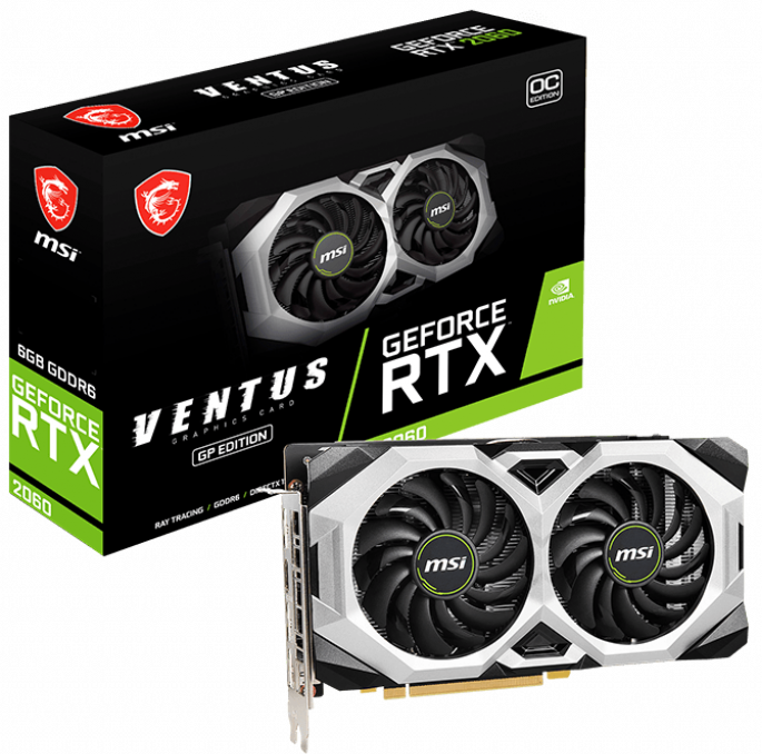 

Видеокарта PCI-E MSI GeForce RTX 2060 (RTX 2060 VENTUS GP OC) 6GB GDDR6 192bit 12nm 1470/14000MHz HDMI/3*DP RTL, GeForce RTX 2060 (RTX 2060 VENTUS GP OC)
