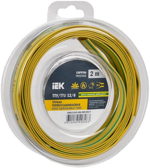 

Трубка термоусадочная IEK UDR12-012-006-002-K52-T ТТУ нг-LS 12/6 жел-зел. (2м/упак), UDR12-012-006-002-K52-T
