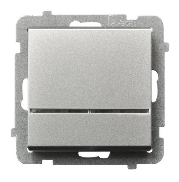 

Выключатель Ospel LP-1RS/m/38 однополюсный, с подсветкой синего цвета, 16AX, 250V, 3520W, IP-20, клеммы безвинтовые, серебро матовое, LP-1RS/m/38