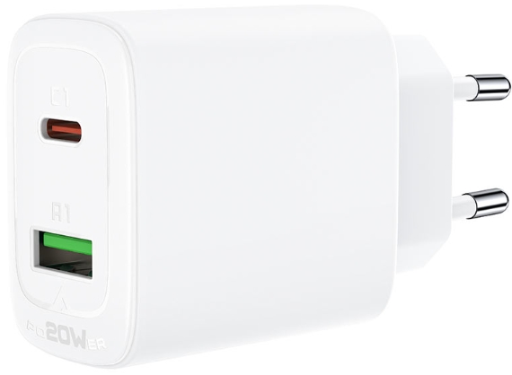 

Зарядное устройство сетевое ACEFAST A25 двухпортовое, 20W, USB Type-C/USB Type-A, белое, A25