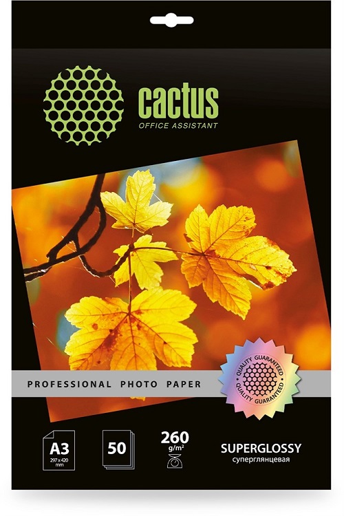 

Фотобумага Cactus CS-HGA326050 A3/260г/м2/50л./белый глянцевое для струйной печати, CS-HGA326050