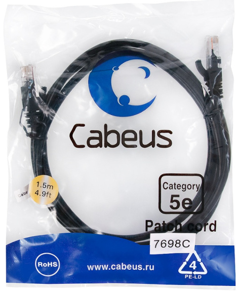 фото Кабель патч-корд U/UTP 5e кат. 1.5м Cabeus PC-UTP-RJ45-Cat.5e-1.5m-BK-LSZH в Краснодаре