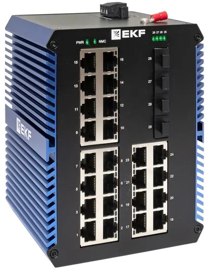 

Коммутатор промышленный неуправляемый EKF TSX-U-4GX/SFP-24GTP U-4GX/SFP-24GTP 4 порта 1000Base-X SFP 24 порта 10/100/1000Base-T(X) RJ45 c PoE монтаж н, TSX-U-4GX/SFP-24GTP