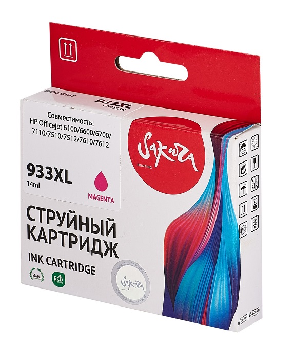 

Картридж струйный Sakura CN055AE (№933XL Magenta) для HP Officejet 6100/6600/6700/7110/7510/7512/7610/7612, пигментный тип чернил, пурпурный, 920 к., CN055AE (№933XL Magenta)