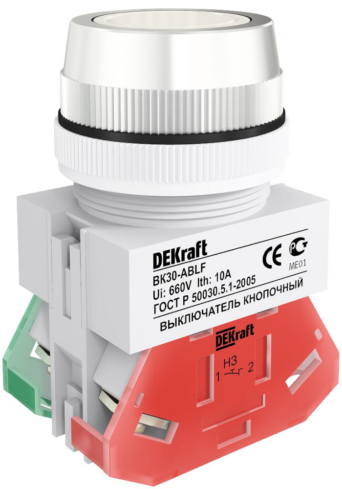 

Выключатель кнопочный DEKraft 25041DEK ABLF D30 БЕЛЫЙ 220В ВK-30, 25041DEK