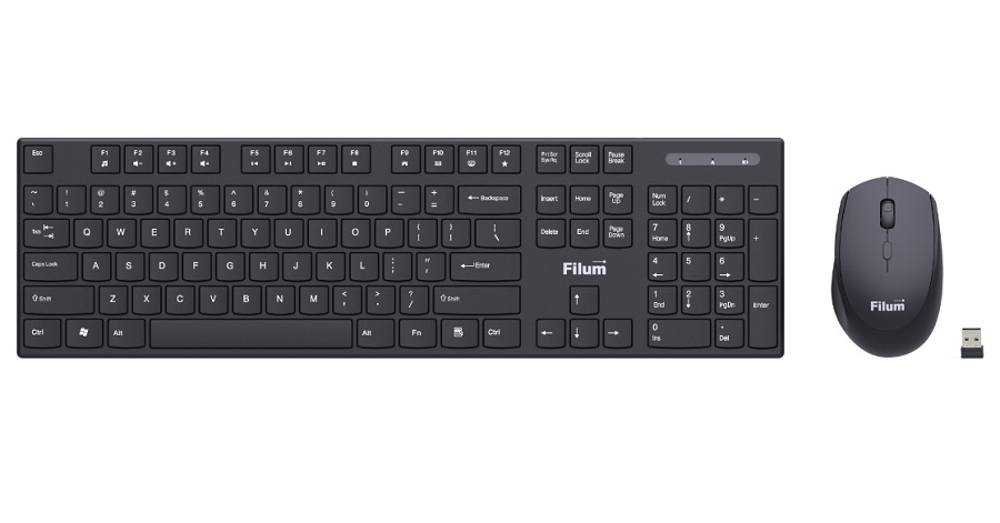 

Клавиатура и мышь Wireless Filum FL-KTW10-BK мышь оптическая USB, 4 кл., DPI: 800/1200/1600, 104 кл., тип клавиатуры: мембранная, питание АА 1 шт., че, FL-KTW10-BK