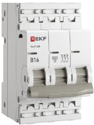 

Автоматический выключатель EKF M636316B 3P 16А (B) 6кА ВА 47-63N PROxima, M636316B