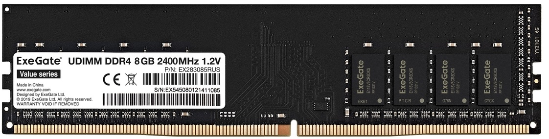 

Модуль памяти DDR4 8GB Exegate Value EX283085RUS 2400MHz PC4-19200 CL17 1.2V, Value