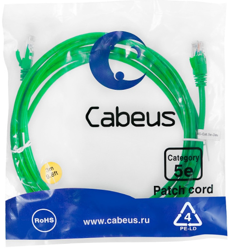 фото Кабель патч-корд U/UTP 5e кат. 3м Cabeus PC-UTP-RJ45-Cat.5e-3m-GN в Санкт-Петербургe