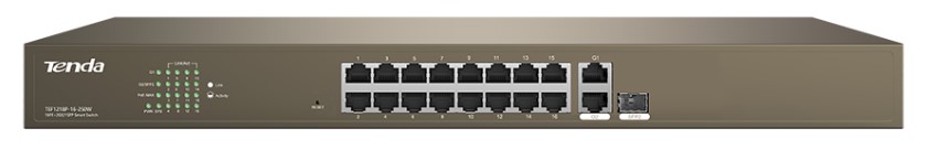 

Коммутатор управляемый Tenda TEF1218P-16-250W PoE, 18 портов, 16х100 Мбит/с, 2x1 Гбит/с, SFP 1x1 Гбит/с, TEF1218P-16-250W