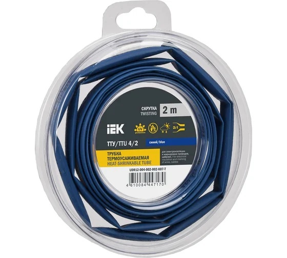 

Трубка термоусадочная IEK UDR12-004-002-002-K07-T ТТУ нг-LS 4/2 синяя (2м/упак), UDR12-004-002-002-K07-T