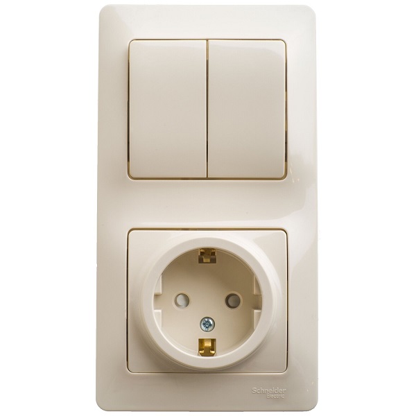 

Блок Schneider Electric GSL000274 розетка с/з со шторками и 2-кл. выключатель бежевый, GSL000274