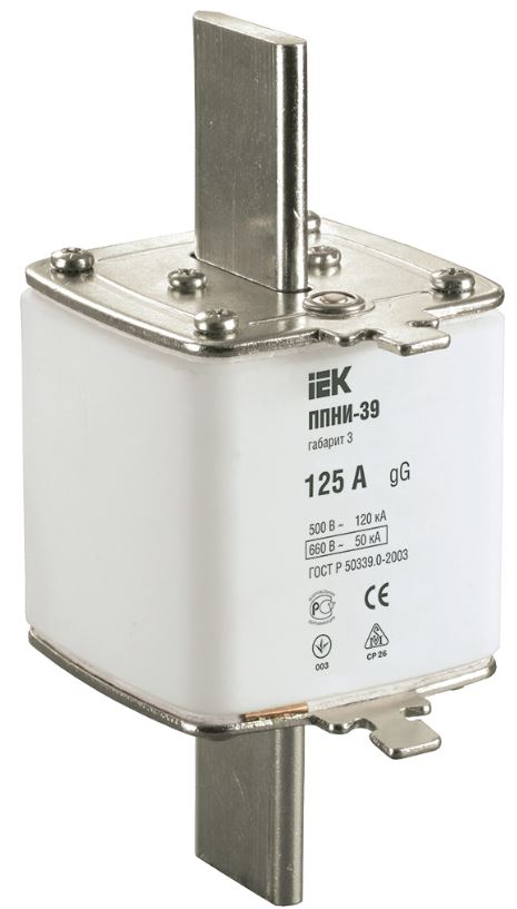 

Предохранитель IEK DPP50-125 ППНИ-39, габарит 3, 125А, DPP50-125