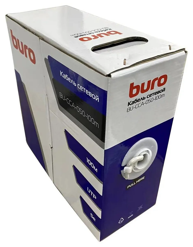 

Кабель витая пара Buro BU-CCA-050-100M UTP 4 пары cat5E solid 0.50мм CCA 100м серый (1779834), BU-CCA-050-100M
